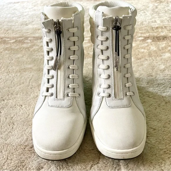 L.A.M.B Georgi White Leather Hidden Wedge Zip Up High Top Sneaker Size 8 1/2 - Picture 4 of 15